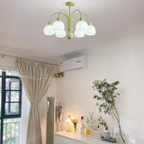 Modern Cream Pumpkin Ball Glass Chandelier Mid Century Ceiling Light Fixture