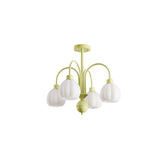 Modern Cream Pumpkin Ball Glass Chandelier Mid Century Ceiling Light Fixture