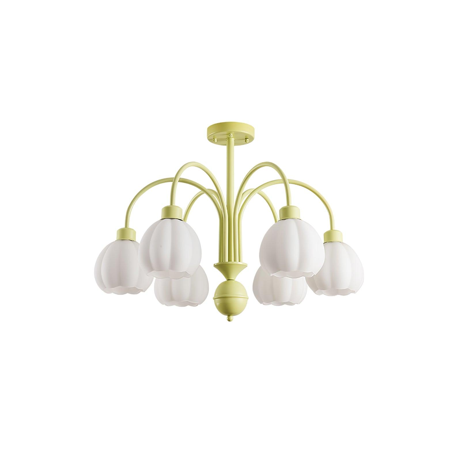 Modern Cream Pumpkin Ball Glass Chandelier Mid Century Ceiling Light Fixture