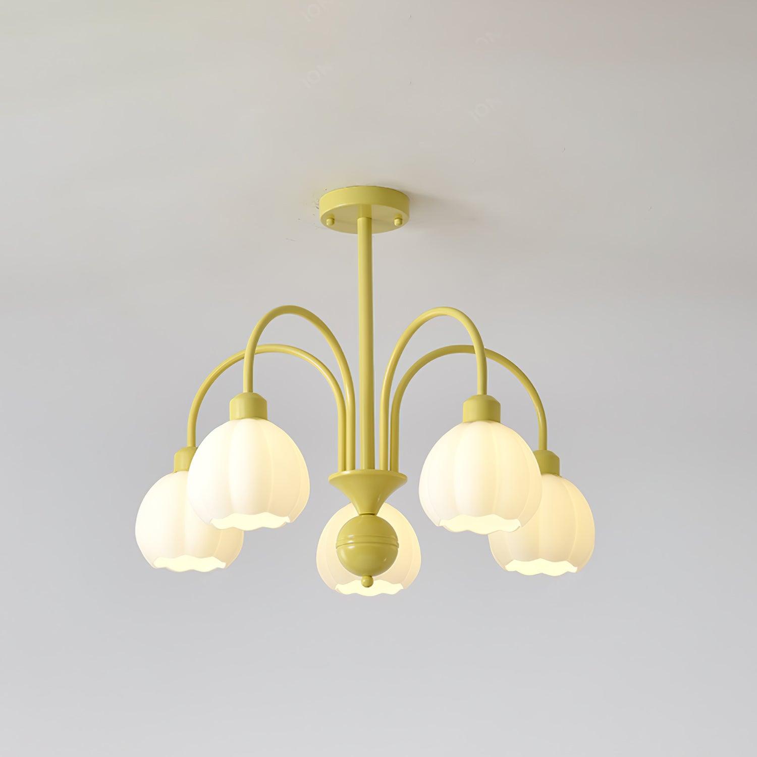 Modern Cream Pumpkin Ball Glass Chandelier Mid Century Ceiling Light Fixture