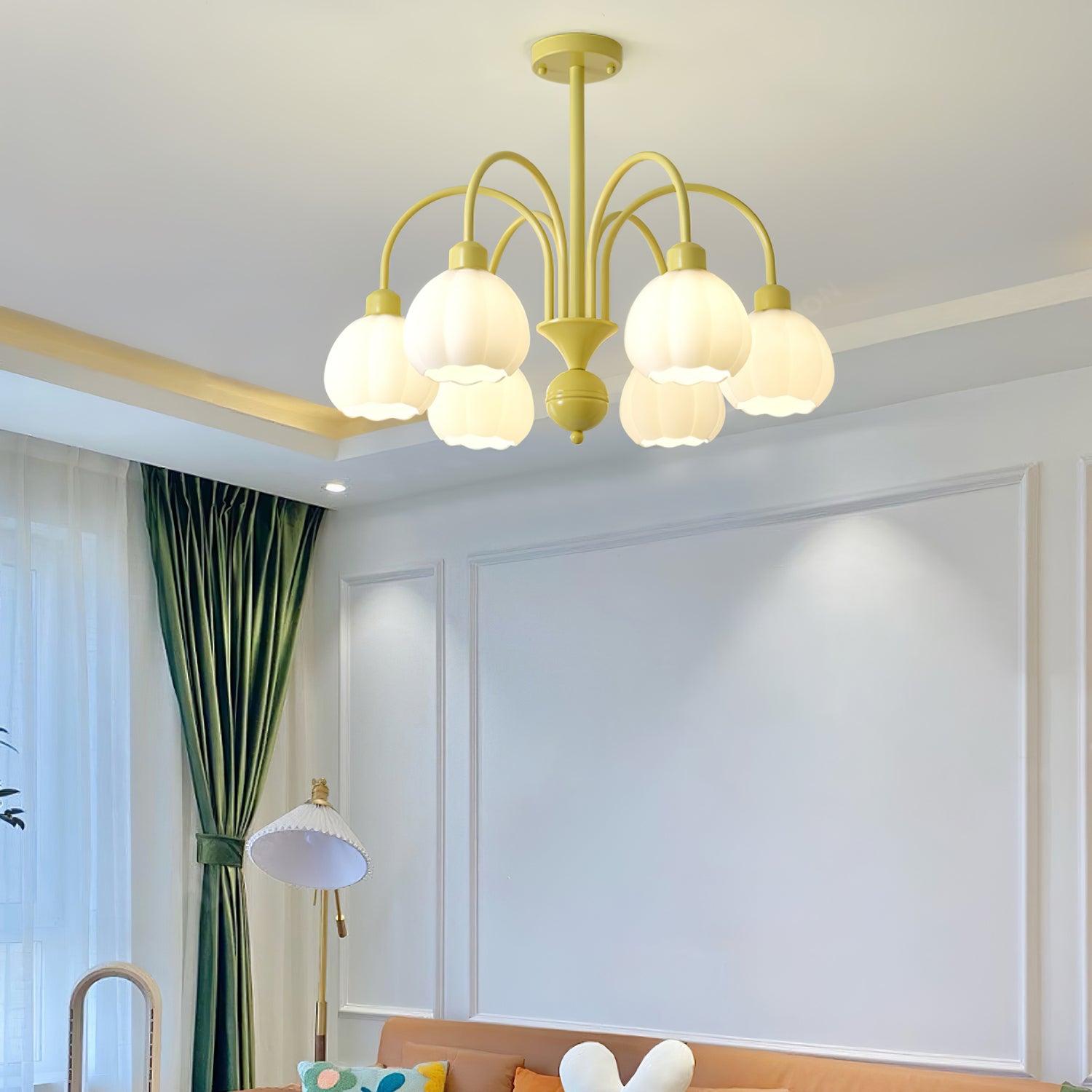 Modern Cream Pumpkin Ball Glass Chandelier Mid Century Ceiling Light Fixture