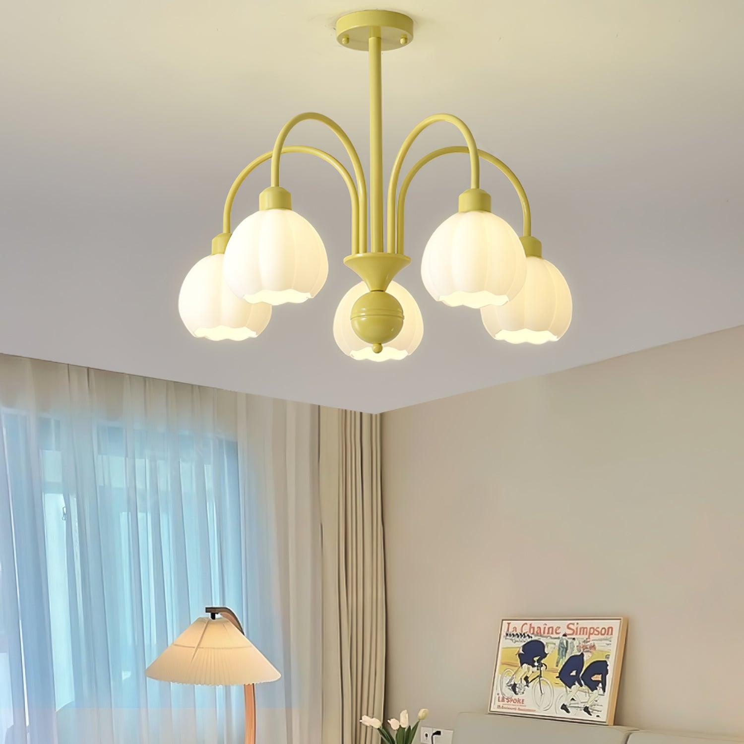 Modern Cream Pumpkin Ball Glass Chandelier Mid Century Ceiling Light Fixture