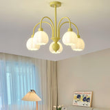 Modern Cream Pumpkin Ball Glass Chandelier Mid Century Ceiling Light Fixture