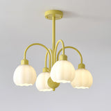 Modern Cream Pumpkin Ball Glass Chandelier Mid Century Ceiling Light Fixture