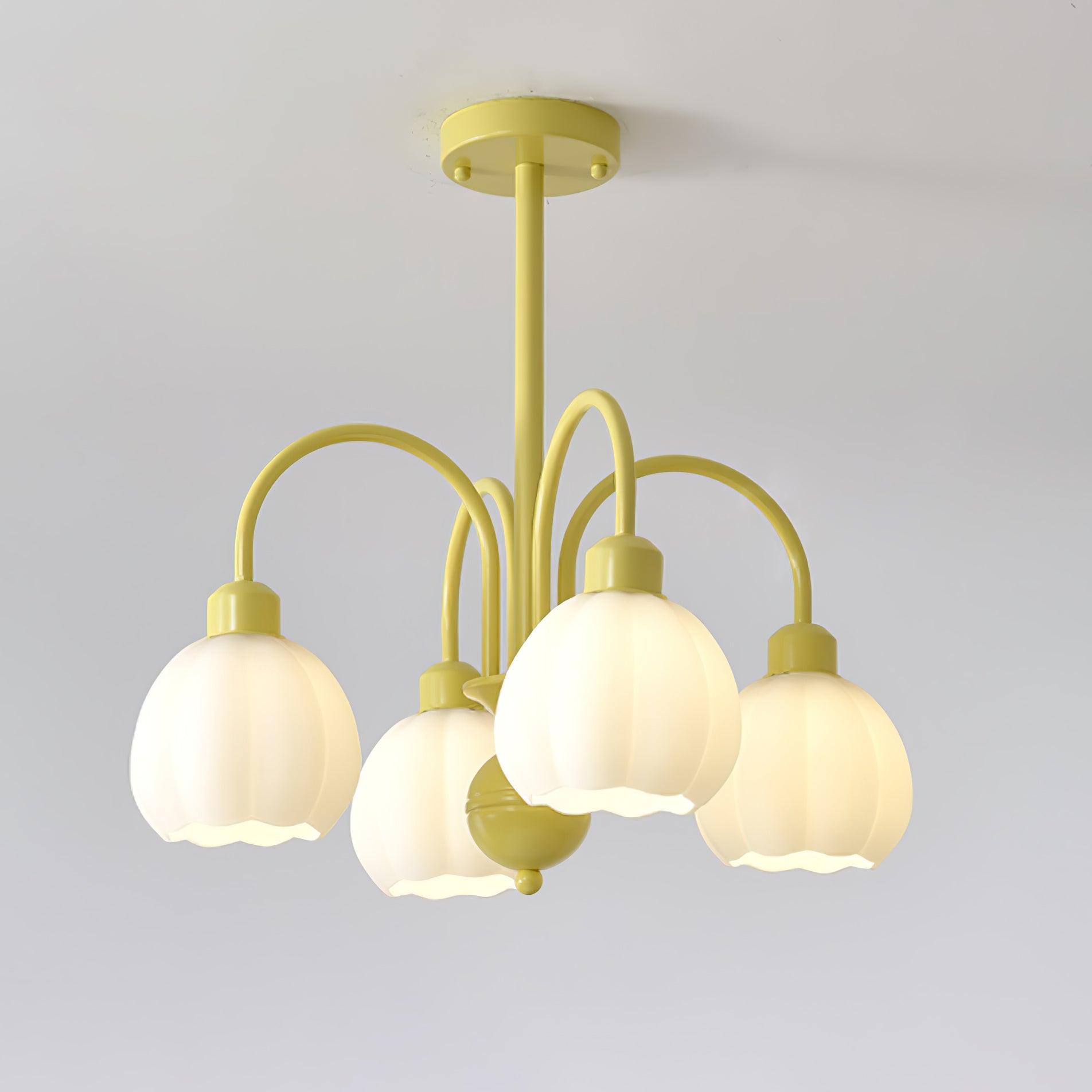 Modern Cream Pumpkin Ball Glass Chandelier Mid Century Ceiling Light Fixture