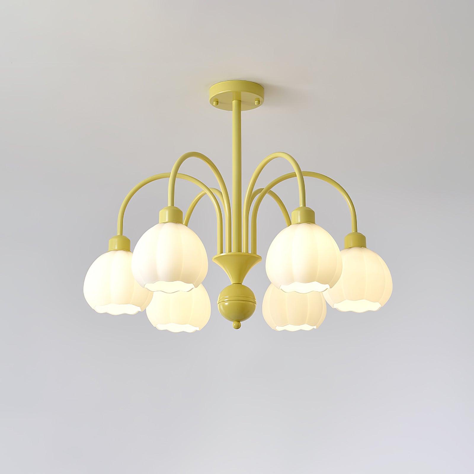 Modern Cream Pumpkin Ball Glass Chandelier Mid Century Ceiling Light Fixture