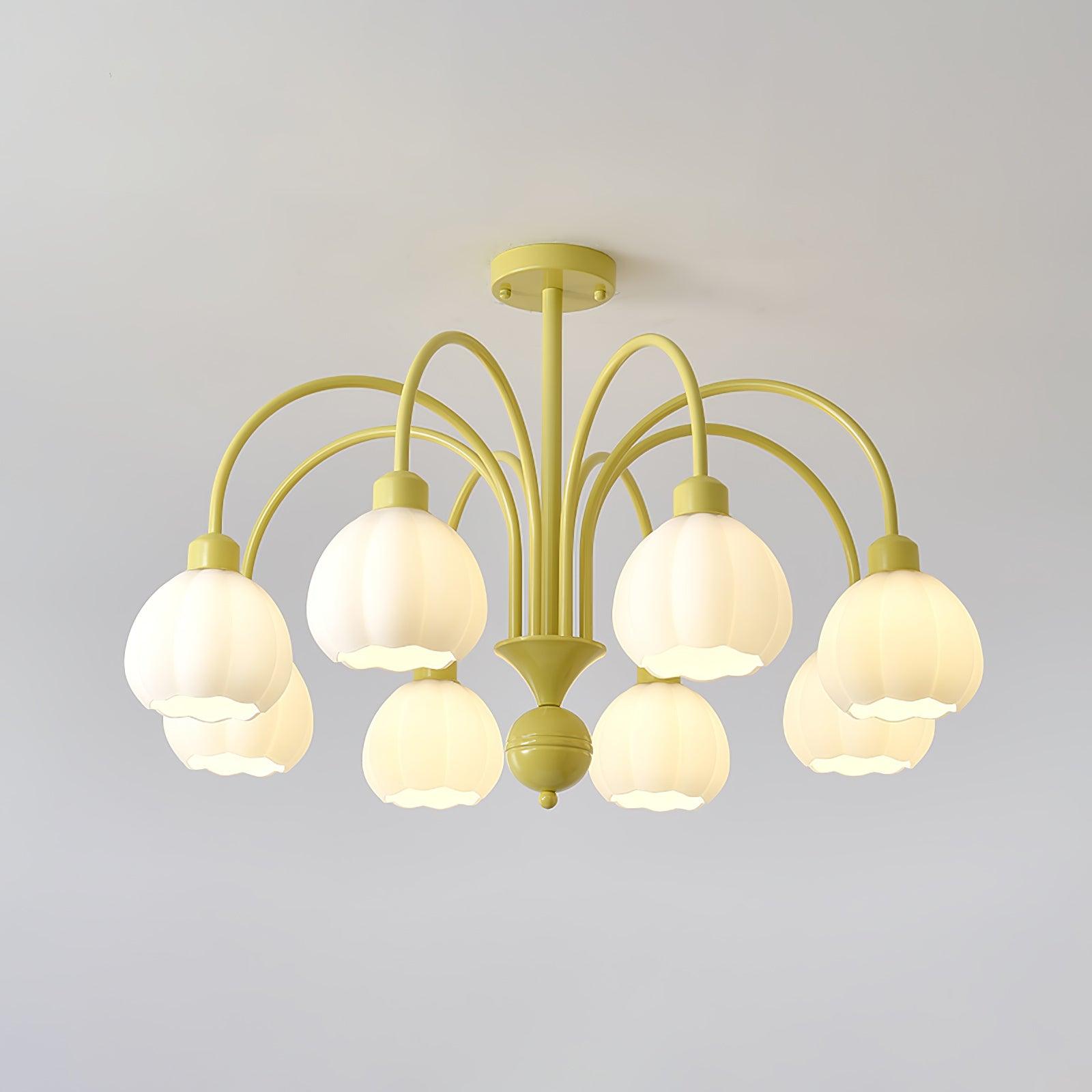 Modern Cream Pumpkin Ball Glass Chandelier Mid Century Ceiling Light Fixture