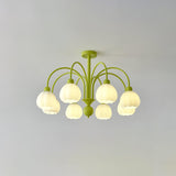 Modern Cream Pumpkin Ball Glass Chandelier Mid Century Ceiling Light Fixture