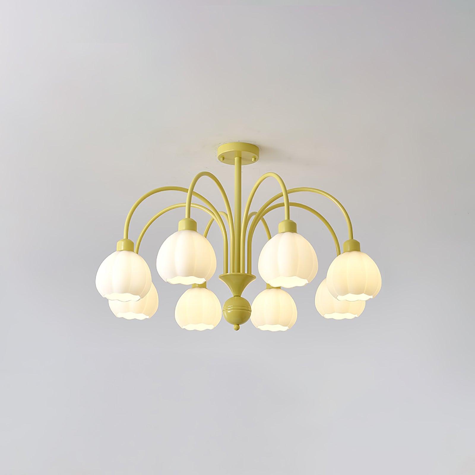 Modern Cream Pumpkin Ball Glass Chandelier Mid Century Ceiling Light Fixture