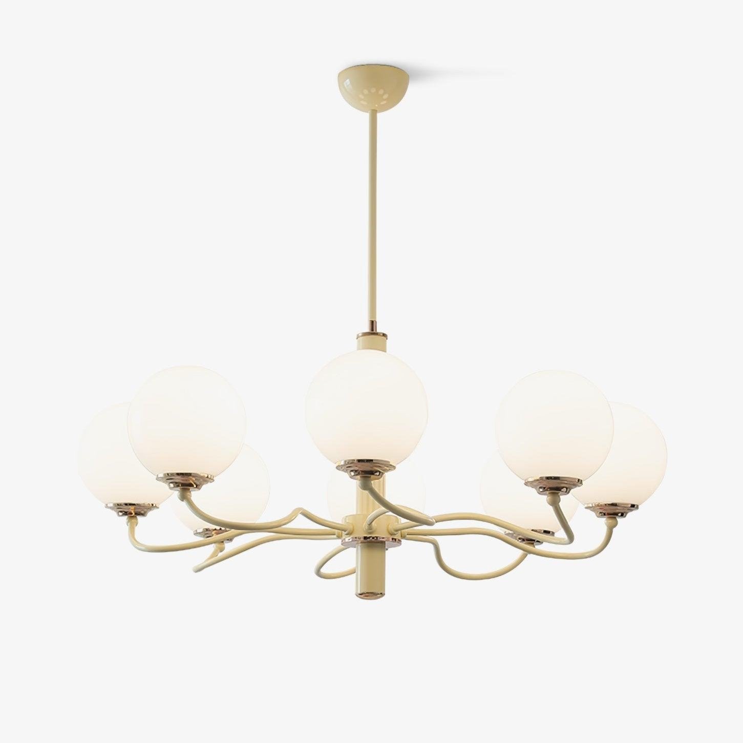 Modern Creamy Yellow Globe Glass Chandelier with White Spherical Shades