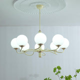 Modern Creamy Yellow Globe Glass Chandelier with White Spherical Shades