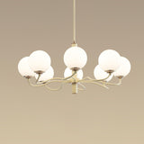 Modern Creamy Yellow Globe Glass Chandelier with White Spherical Shades