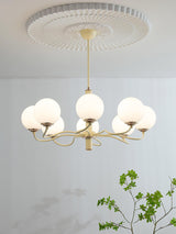 Modern Creamy Yellow Globe Glass Chandelier with White Spherical Shades