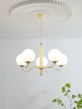 Modern Creamy Yellow Globe Glass Chandelier with White Spherical Shades
