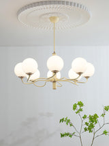Modern Creamy Yellow Globe Glass Chandelier with White Spherical Shades