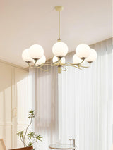 Modern Creamy Yellow Globe Glass Chandelier with White Spherical Shades