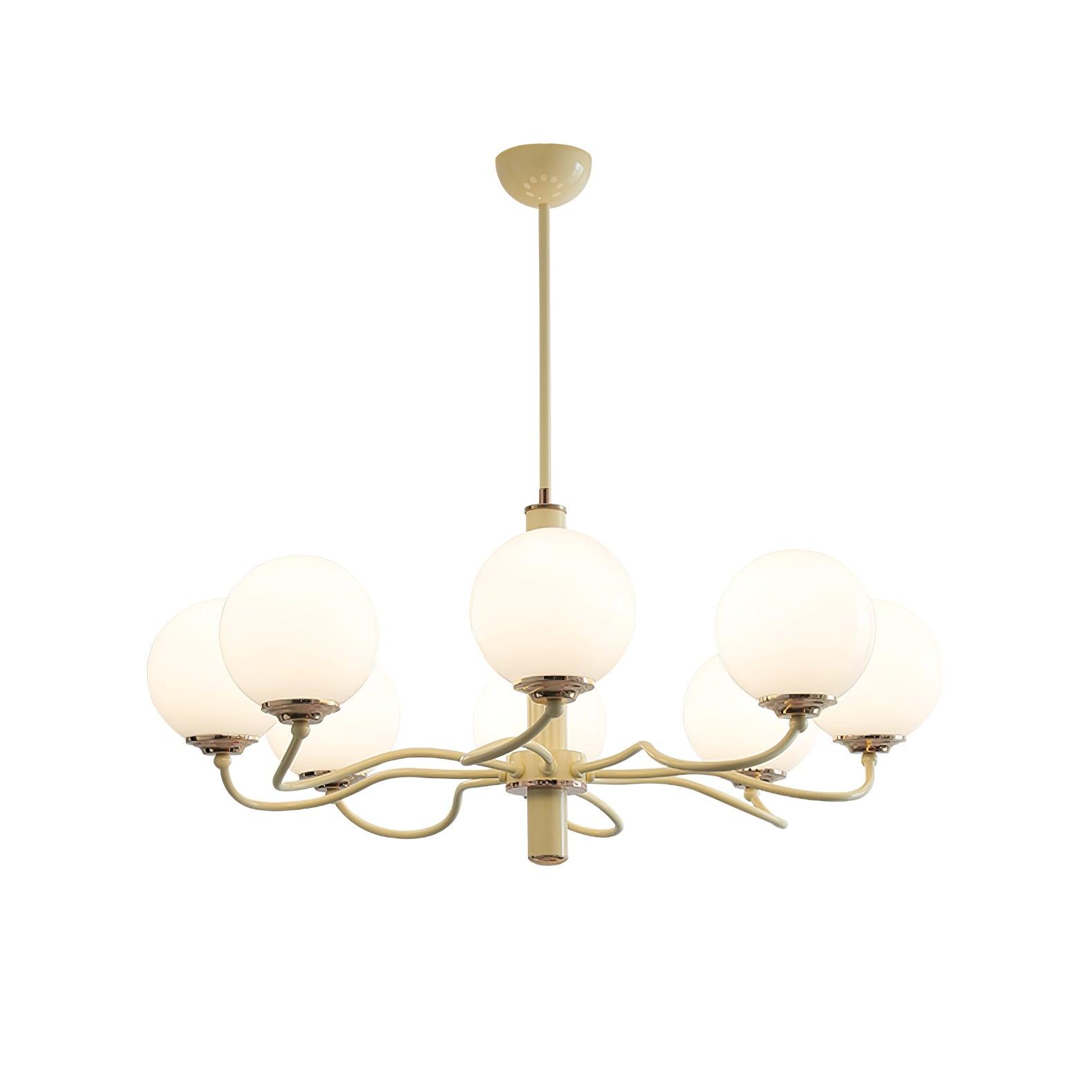 Modern Creamy Yellow Globe Glass Chandelier with White Spherical Shades