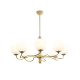 Modern Creamy Yellow Globe Glass Chandelier with White Spherical Shades