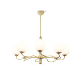 Modern Creamy Yellow Globe Glass Chandelier with White Spherical Shades