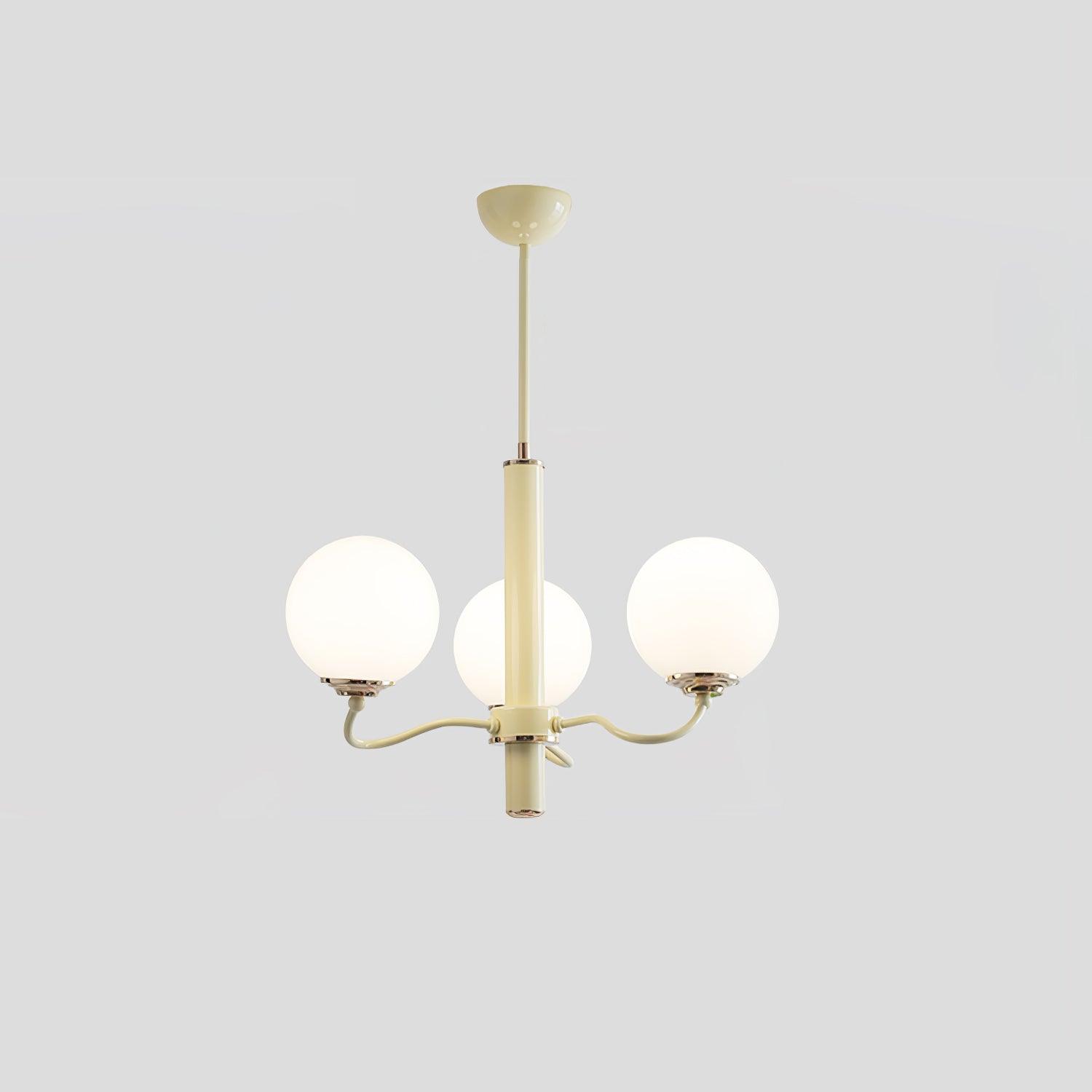 Modern Creamy Yellow Globe Glass Chandelier with White Spherical Shades