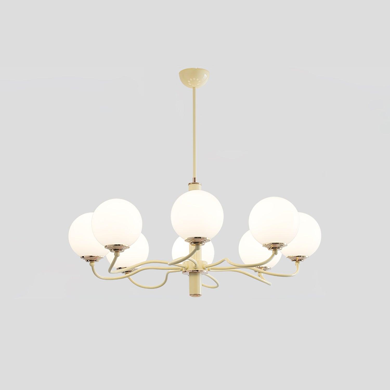 Modern Creamy Yellow Globe Glass Chandelier with White Spherical Shades