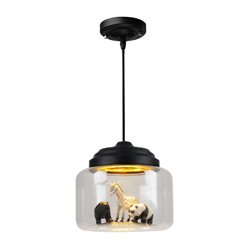 Modern Creative Animal Decor Glass Jar LED Pendant Light in Matte Black Finish
