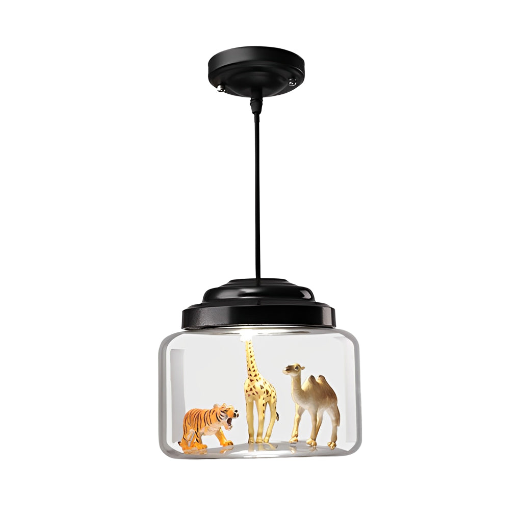 Modern Creative Animal Decor Glass Jar LED Pendant Light in Matte Black Finish