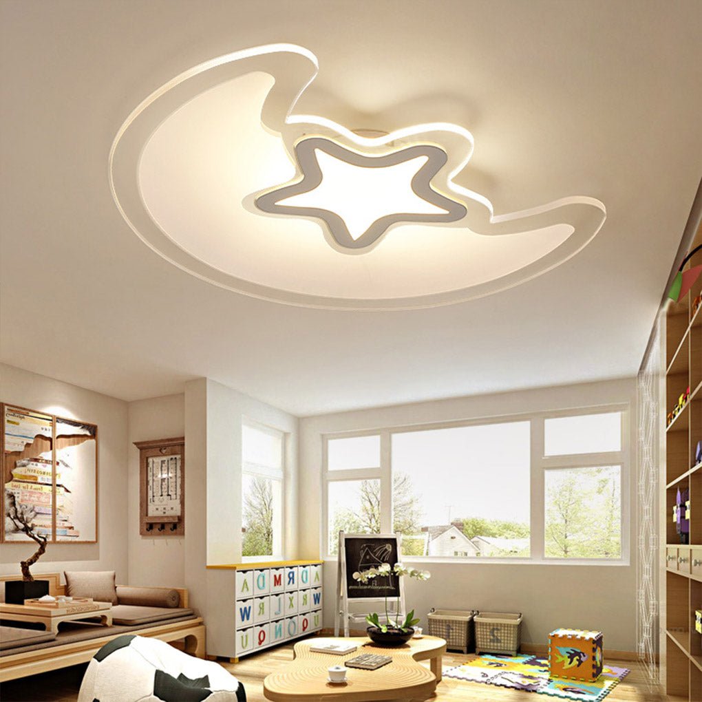 Modern Star and Moon LED Ceiling Light Dimmable Creative Flush Mount Lamp for Kids Bedroom Nursery