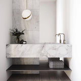 Modern Crescent Brass Pendant Light with Opal Globe Shade and Brushed Fascia