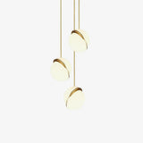 Modern Crescent Brass Pendant Light with Opal Globe Shade and Brushed Fascia
