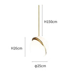 Modern Crescent Brass Pendant Light with Opal Globe Shade and Brushed Fascia