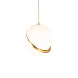 Modern Crescent Brass Pendant Light with Opal Globe Shade and Brushed Fascia