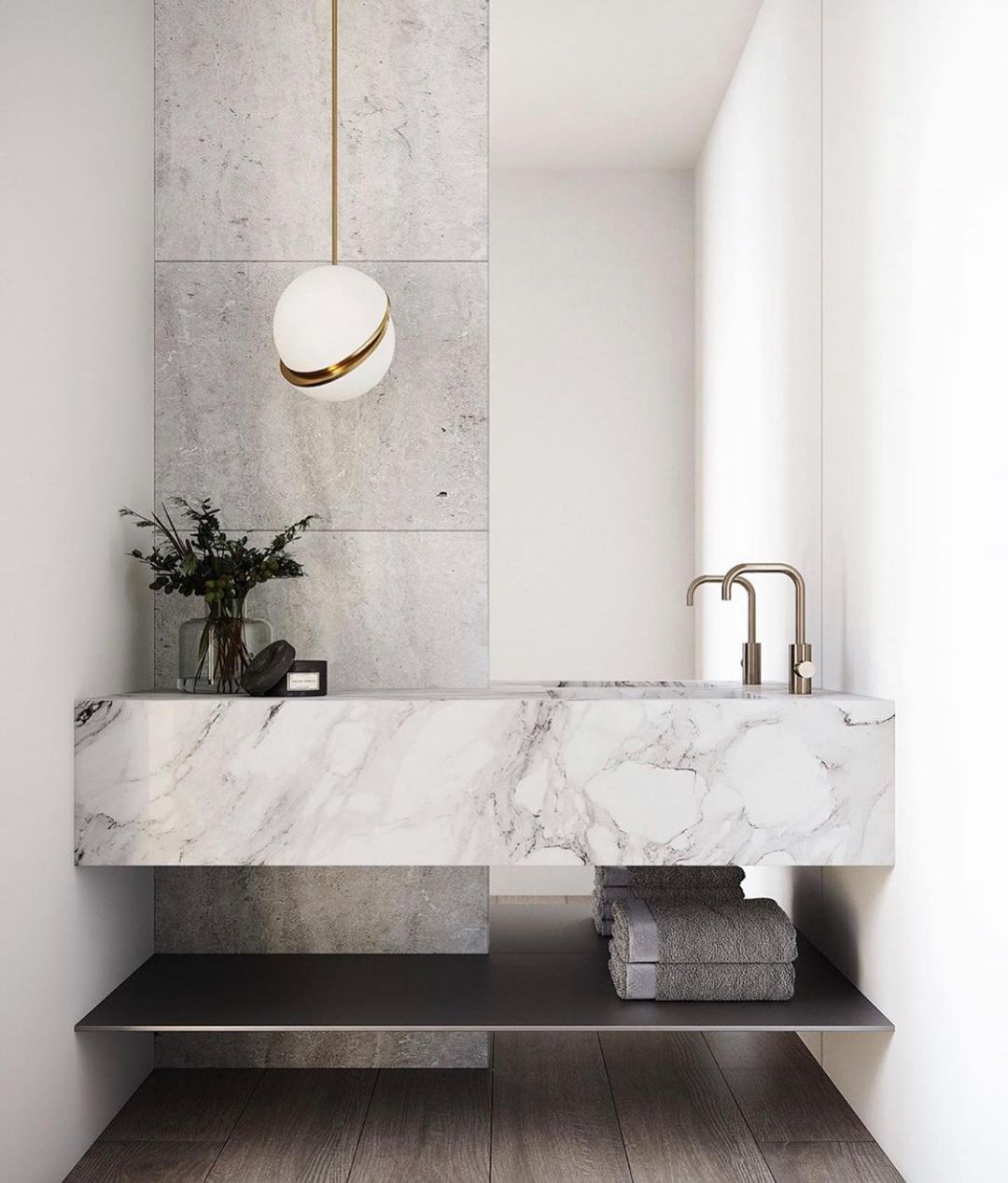 Modern Crescent Brass Pendant Light with Opal Globe Shade and Brushed Fascia