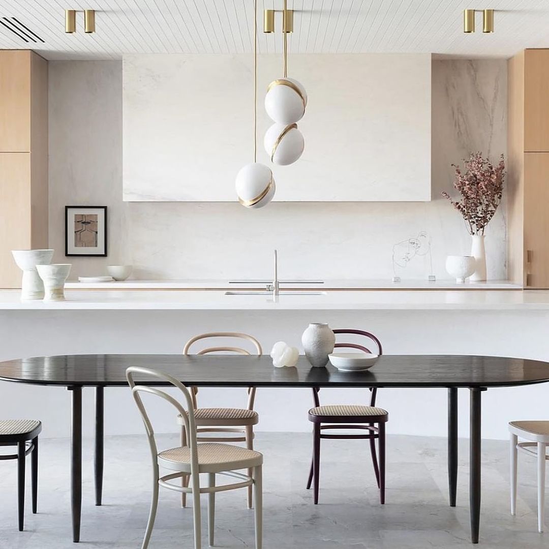 Modern Crescent Brass Pendant Light with Opal Globe Shade and Brushed Fascia
