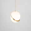 Modern Crescent Brass Pendant Light with Opal Globe Shade and Brushed Fascia