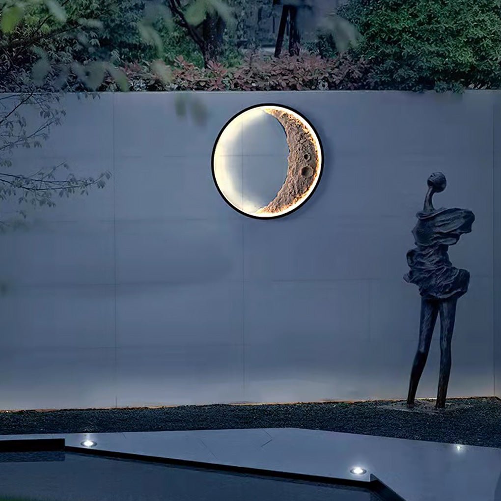 Modern Crescent Moon LED Outdoor Wall Sconce Waterproof Resin Light