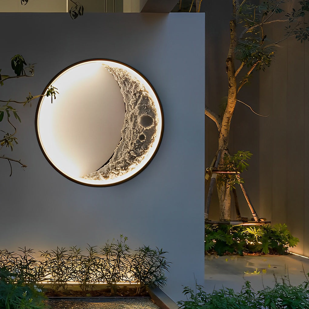 Modern Crescent Moon LED Outdoor Wall Sconce Waterproof Resin Light