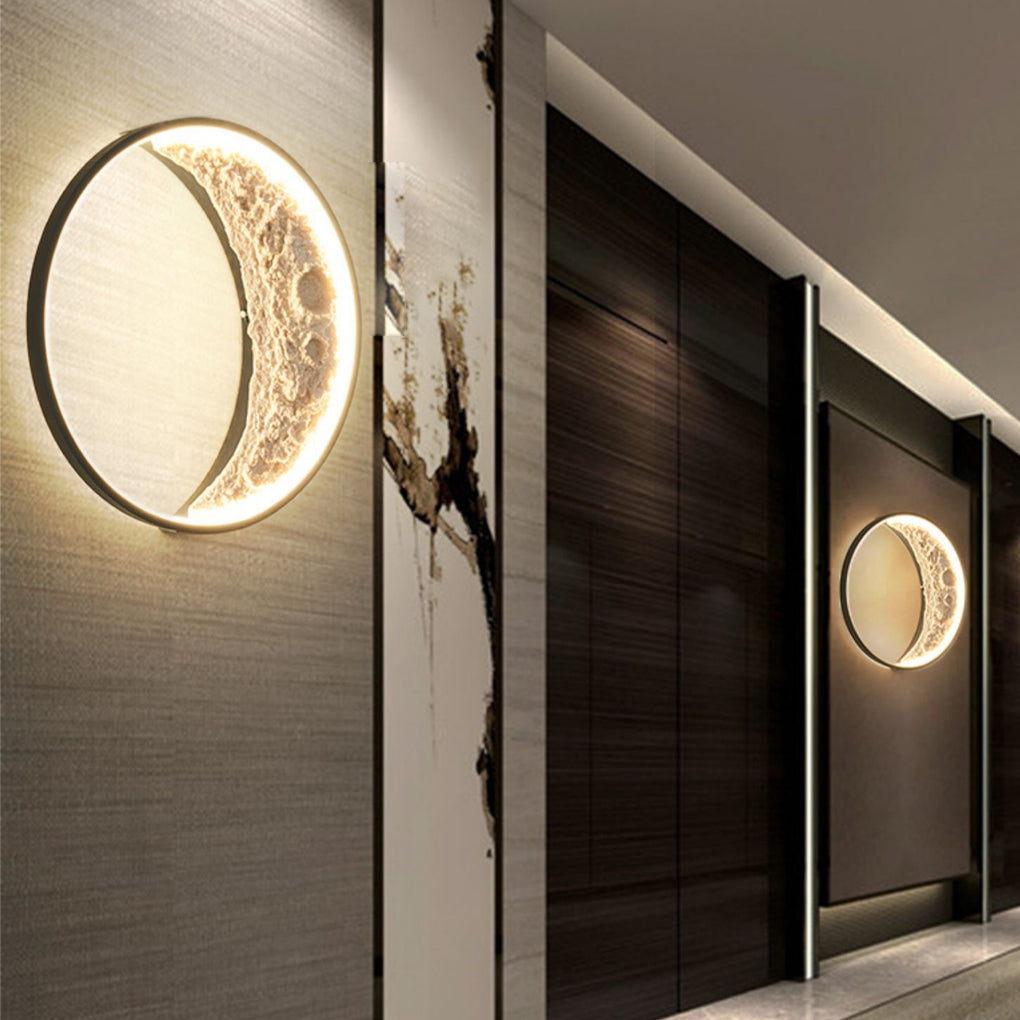 Modern Crescent Moon LED Outdoor Wall Sconce Waterproof Resin Light