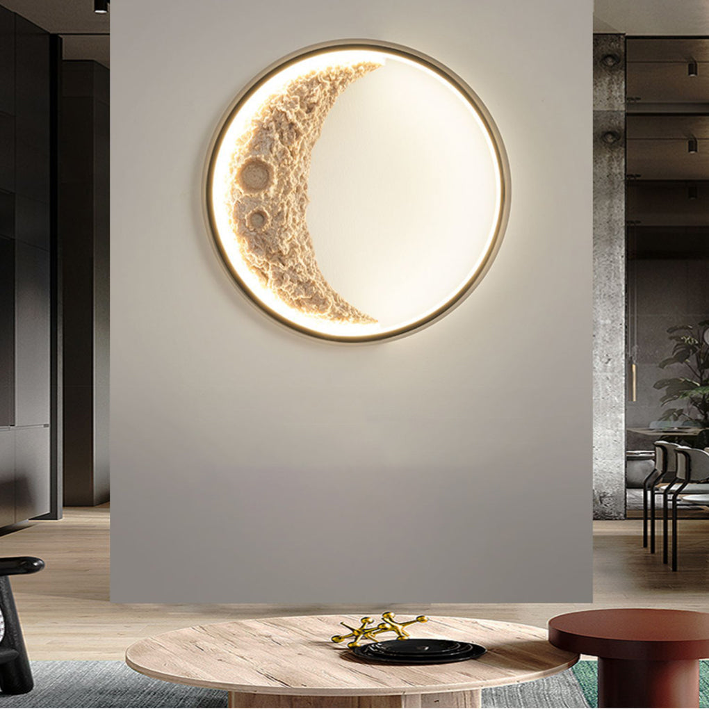 Modern Crescent Moon LED Outdoor Wall Sconce Waterproof Resin Light
