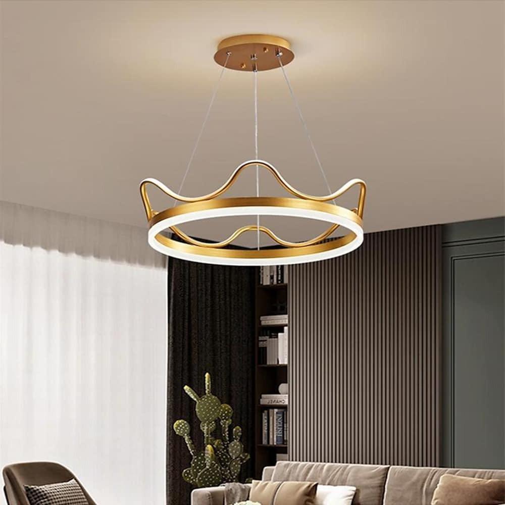 Modern Crown Design LED Ring Chandelier Dimmable Round Pendant Light for Living Dining Room