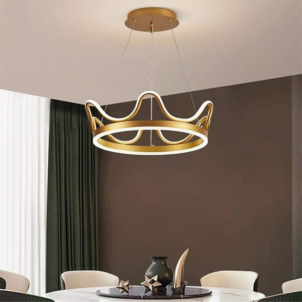 Modern Crown Design LED Ring Chandelier Dimmable Round Pendant Light for Living Dining Room