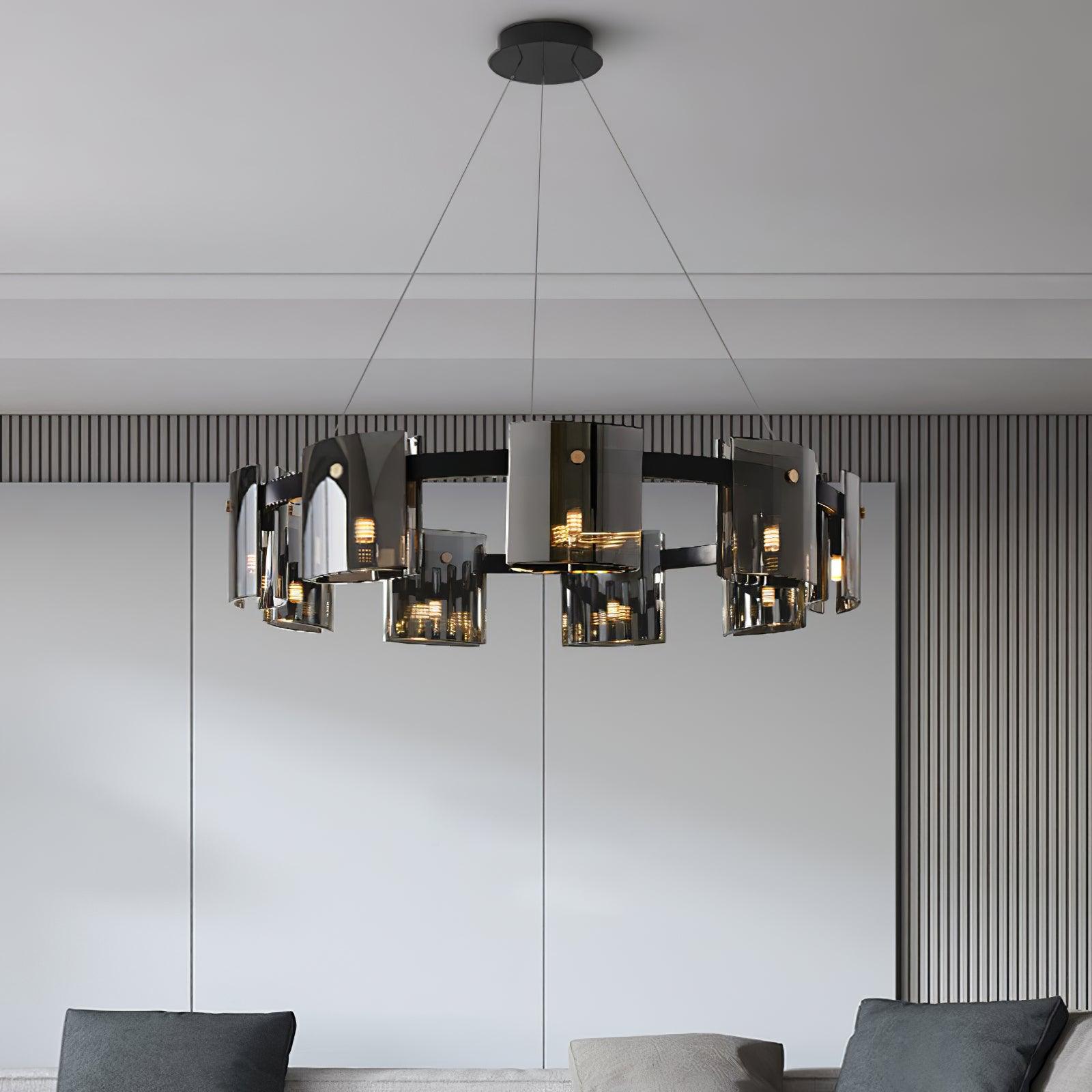 Modern Crown Glass LED Chandelier Elegant Pendant Ceiling Light for Living and Dining Rooms