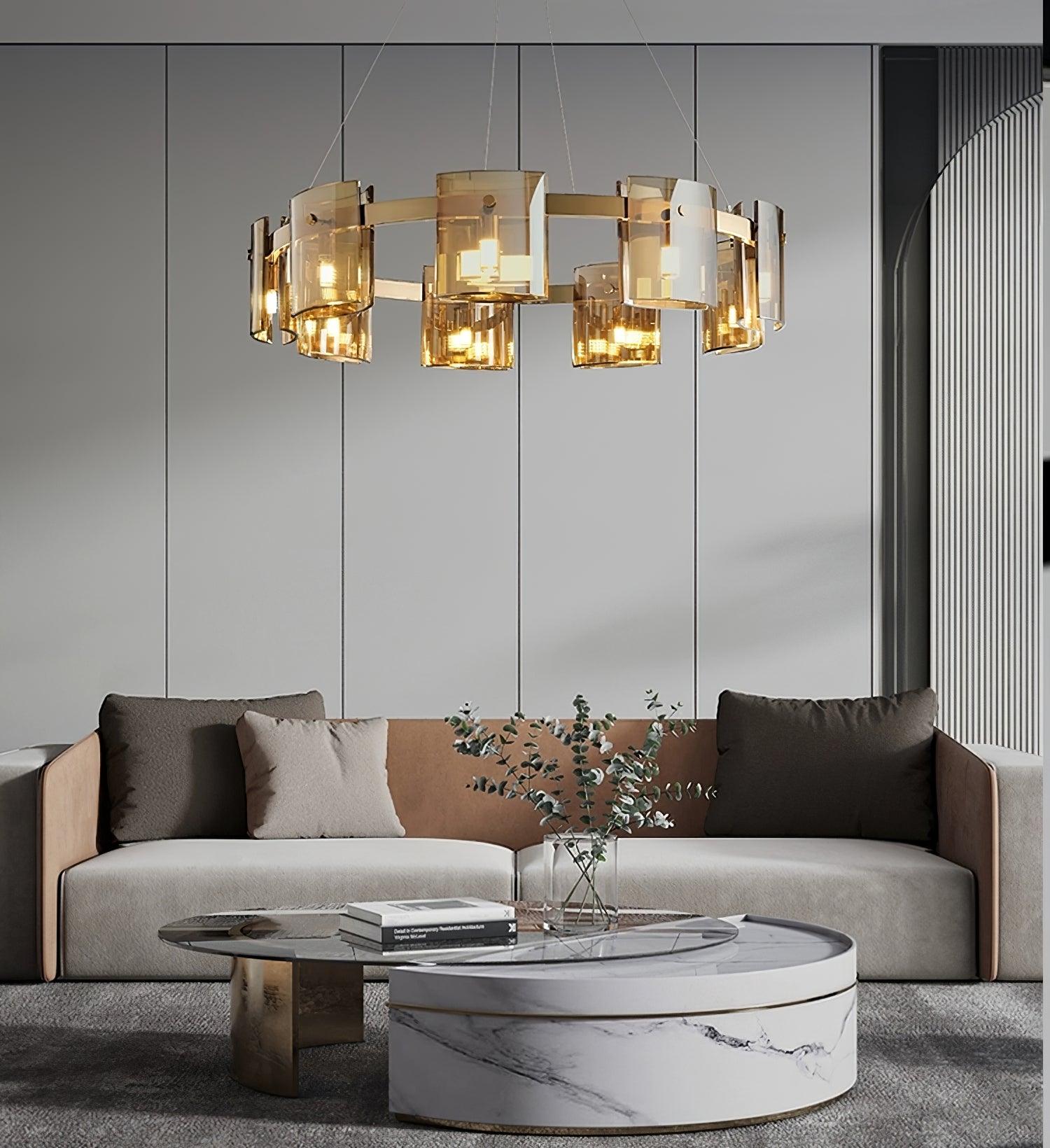 Modern Crown Glass LED Chandelier Elegant Pendant Ceiling Light for Living and Dining Rooms