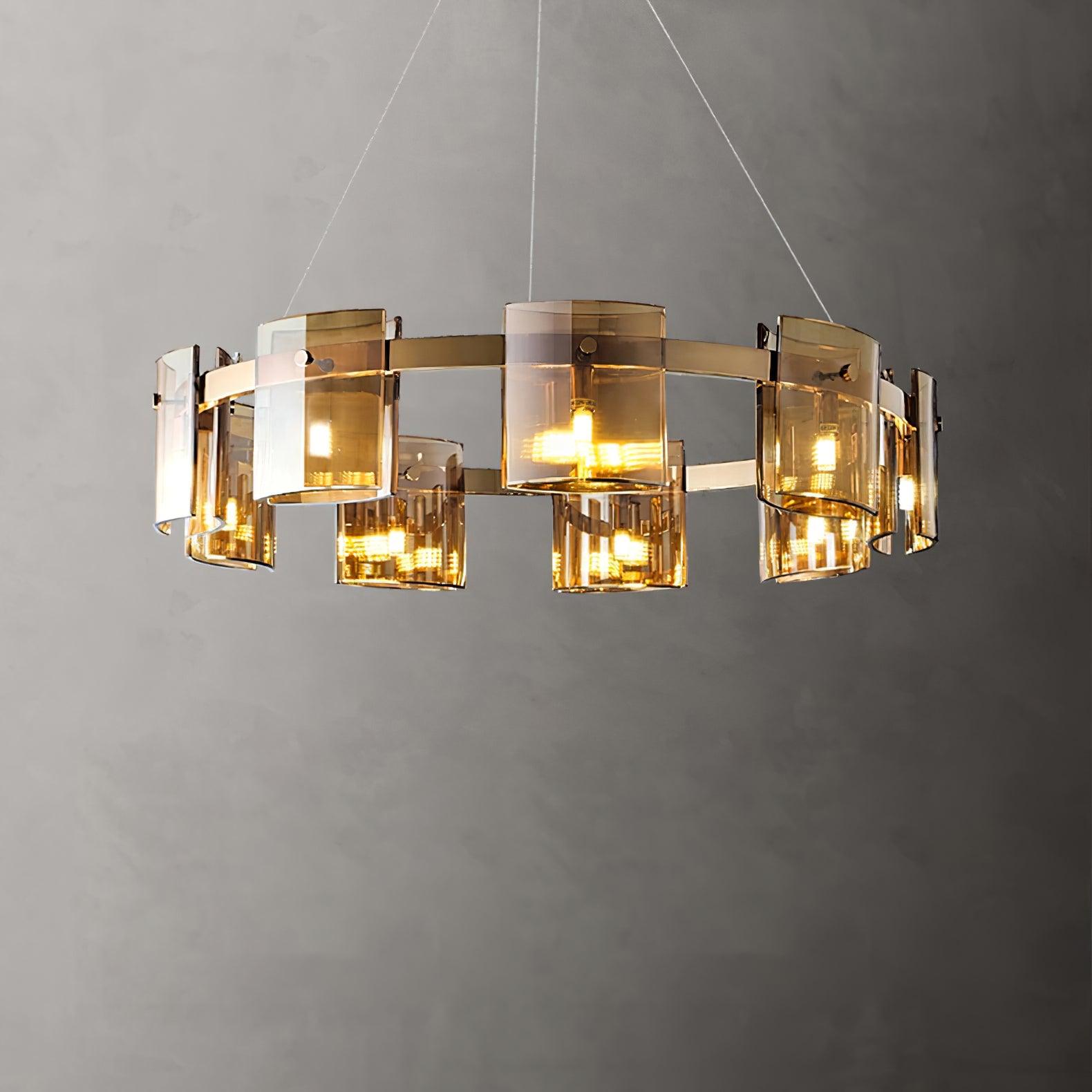 Modern Crown Glass LED Chandelier Elegant Pendant Ceiling Light for Living and Dining Rooms