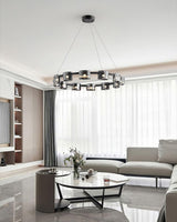 Modern Crown Glass LED Chandelier Elegant Pendant Ceiling Light for Living and Dining Rooms