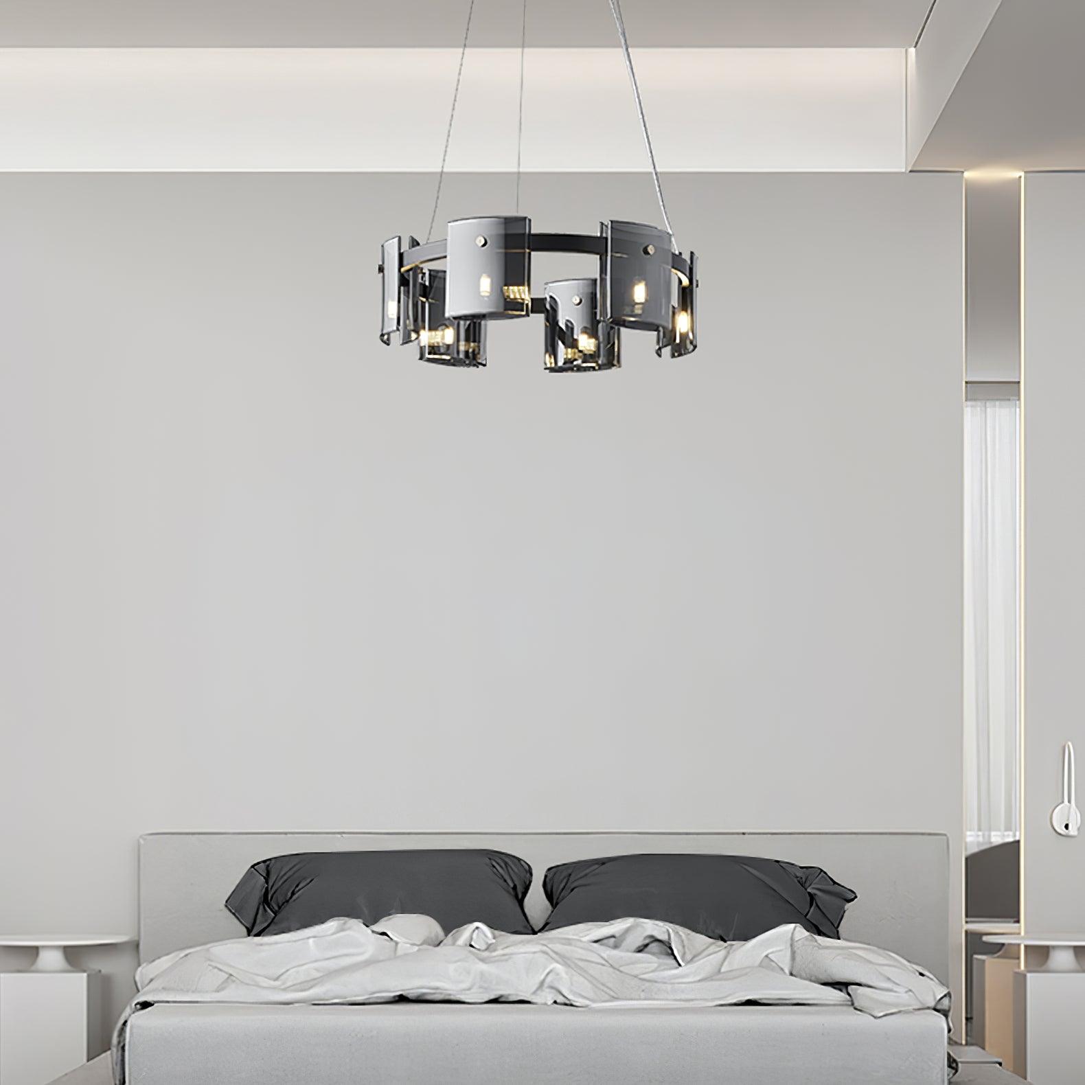 Modern Crown Glass LED Chandelier Elegant Pendant Ceiling Light for Living and Dining Rooms