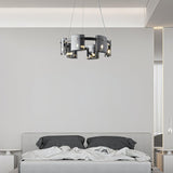 Modern Crown Glass LED Chandelier Elegant Pendant Ceiling Light for Living and Dining Rooms