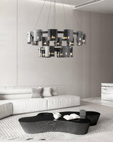 Modern Crown Glass LED Chandelier Elegant Pendant Ceiling Light for Living and Dining Rooms