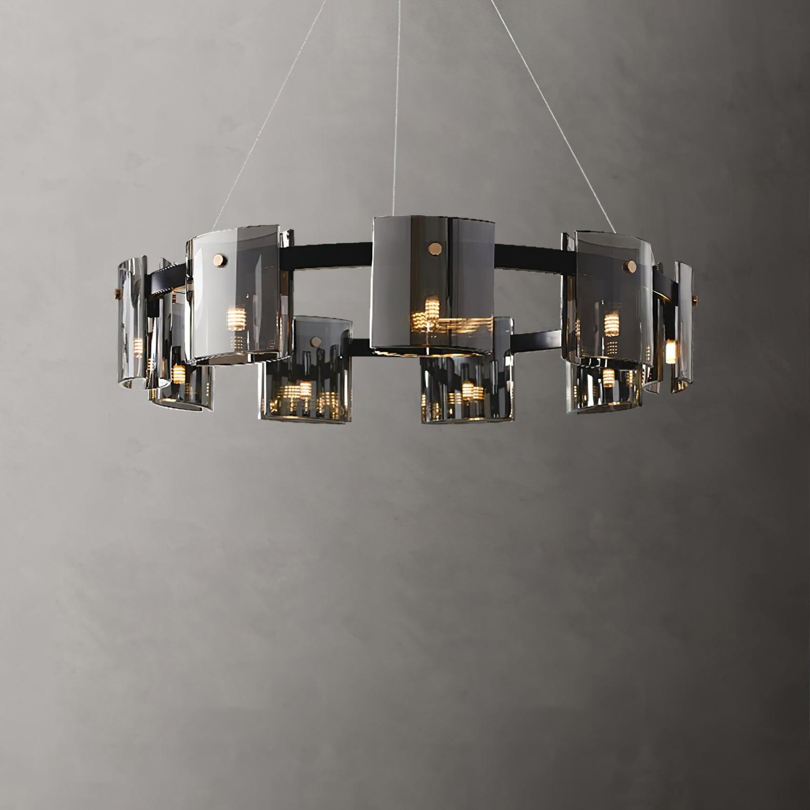 Modern Crown Glass LED Chandelier Elegant Pendant Ceiling Light for Living and Dining Rooms