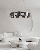 Modern Crown Glass LED Chandelier Elegant Pendant Ceiling Light for Living and Dining Rooms